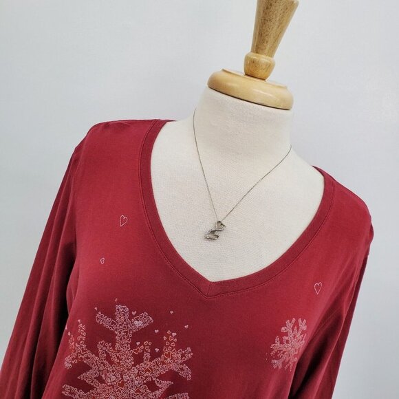 Life Is Good Womens Snowflake Long Sleeve Crusher Tee Size XL Maroon Red V-Neck - Picture 5 of 14
